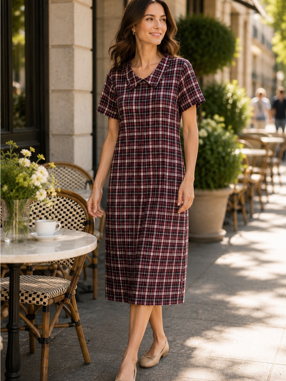 PIPHANY NWT Womens Plaid Peter Pan Collar Short Sleeve Zipper Dress medium‎